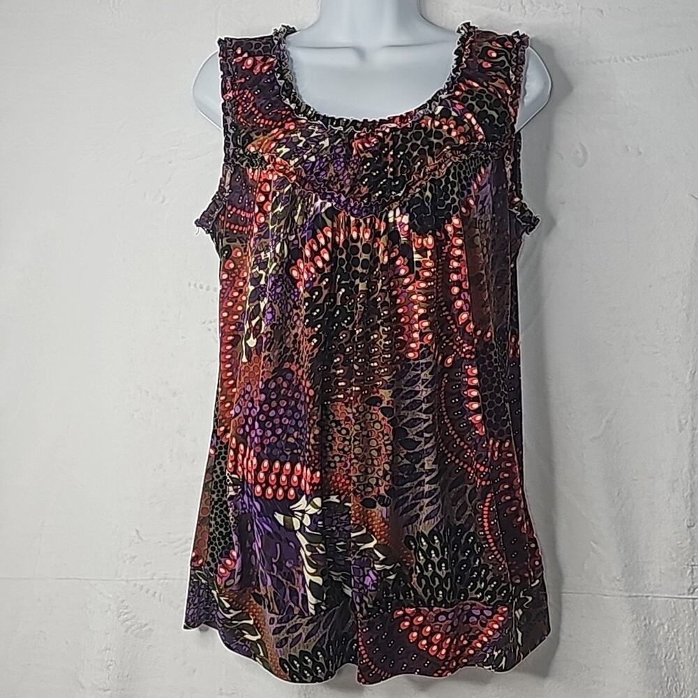 Women's Sleeveless Blouse with Tiny Ruffle accent on Chest and Neckline